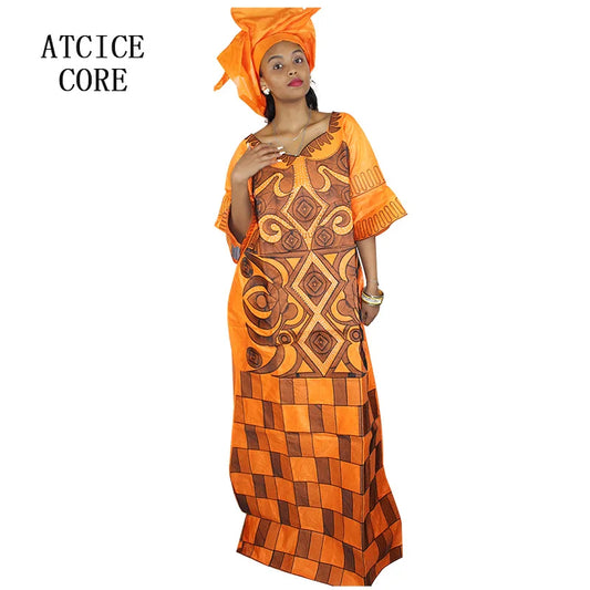 African Dresses For Women 3/4 Sleeve Plus Size Dress With Scarf