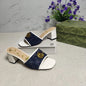 Women canvas metal buckle high-heeled slippers