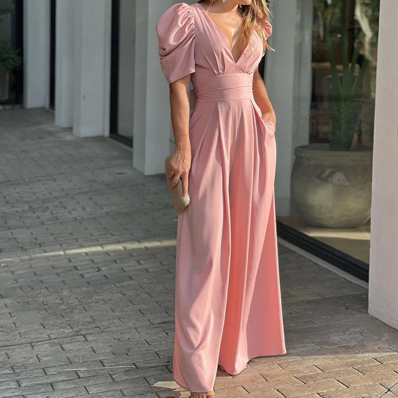 Woman Jumpsuit Wide-led Lightweight Soft Silky Breathable Jumpsuit