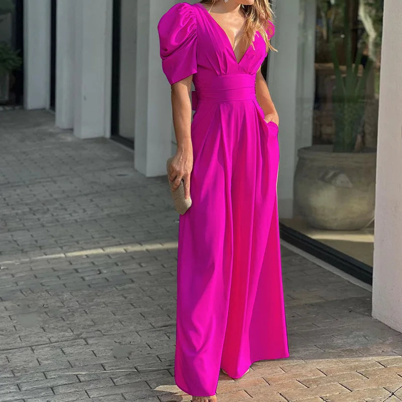 Woman Jumpsuit Wide-led Lightweight Soft Silky Breathable Jumpsuit