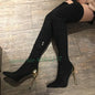 Flannel Stretch Long Boots With Metal High Heels