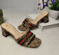 Women canvas metal buckle high-heeled slippers