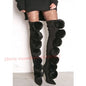 Pink Suede Fur Thigh High Boots