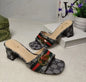 Women canvas metal buckle high-heeled slippers