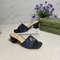 Women canvas metal buckle high-heeled slippers