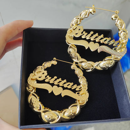 Personalized Custom Name Bamboo Hoop Earrings