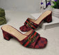 Women canvas metal buckle high-heeled slippers