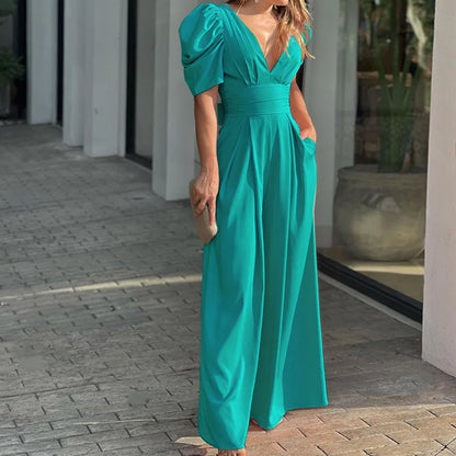 Woman Jumpsuit Wide-led Lightweight Soft Silky Breathable Jumpsuit