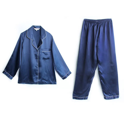 100% Mulberry Women Silk Pajamas  Long-sleeved Two-piece Couple Home Service Silk Pajamas For Lady