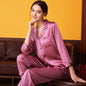 100% Mulberry Women Silk Pajamas  Long-sleeved Two-piece Couple Home Service Silk Pajamas For Lady