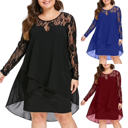 Women Sheer Lace Swing Dress