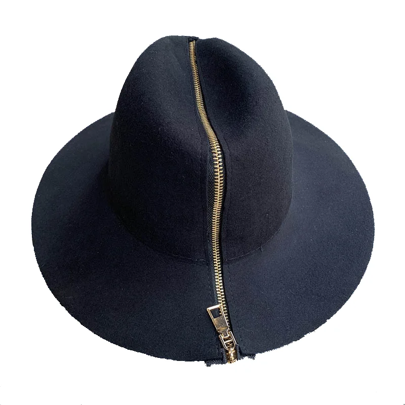 Zipper shallow  fedora hat  woolen hat ladies European punk chain novelty