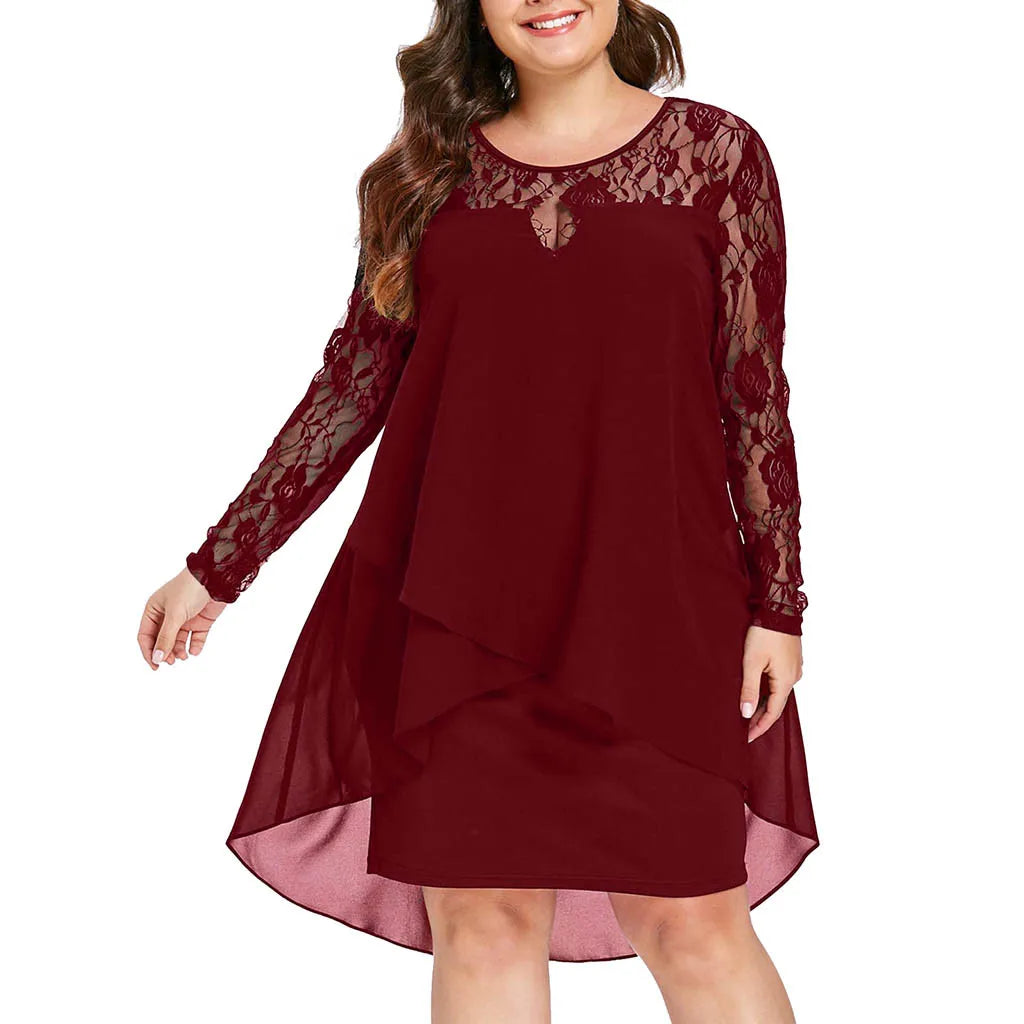 Women Sheer Lace Swing Dress