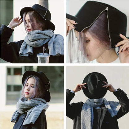 Zipper shallow  fedora hat  woolen hat ladies European punk chain novelty