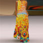 Sexy V-neck Sleeveless Dress For Women Fashion Retro Print Long Dresses With Pocket Maxi Dress