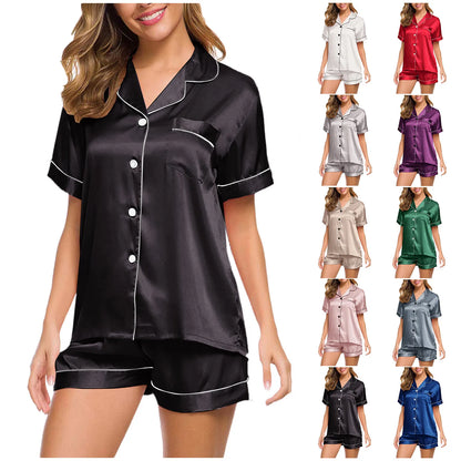 Womens Silk Satin Pajamas Set