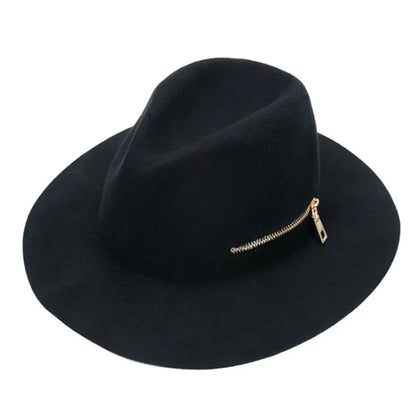 Zipper shallow  fedora hat  woolen hat ladies European punk chain novelty