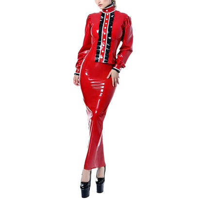 Shiny Patent Leather Midi Skirts Women Sexy Bodycon Faux PVC Latex Long Tight Split Mermaid Skirt Custom