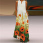 Sexy V-neck Sleeveless Dress For Women Fashion Retro Print Long Dresses With Pocket Maxi Dress