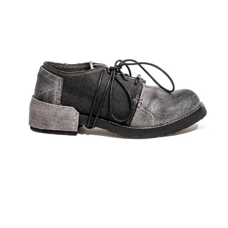 Genuine Leather Cow Shoes Men Vintage Lace-Up Casual Canvas Shoes