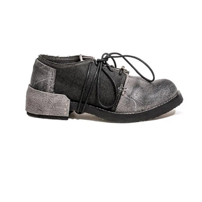 Genuine Leather Cow Shoes Men Vintage Lace-Up Casual Canvas Shoes
