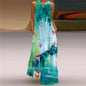 Sexy V-neck Sleeveless Dress For Women Fashion Retro Print Long Dresses With Pocket Maxi Dress
