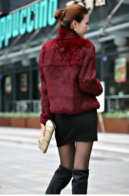 Genuine Real Rabbit Fur Coat Full Pelt Vintage Jacket  Waistcoat Customized Big Size Stand Collar