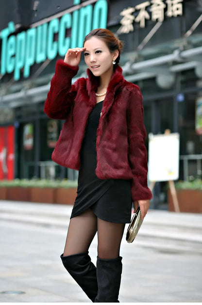 Genuine Real Rabbit Fur Coat Full Pelt Vintage Jacket  Waistcoat Customized Big Size Stand Collar