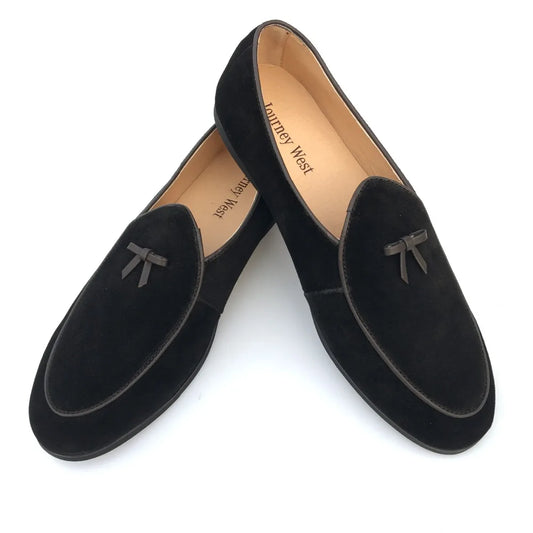 Black Suede Slippers Casual Men Loafers With Bowtie Men's Flats Plus Size 7-13