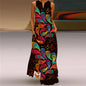 Sexy V-neck Sleeveless Dress For Women Fashion Retro Print Long Dresses With Pocket Maxi Dress