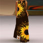 Sexy V-neck Sleeveless Dress For Women Fashion Retro Print Long Dresses With Pocket Maxi Dress