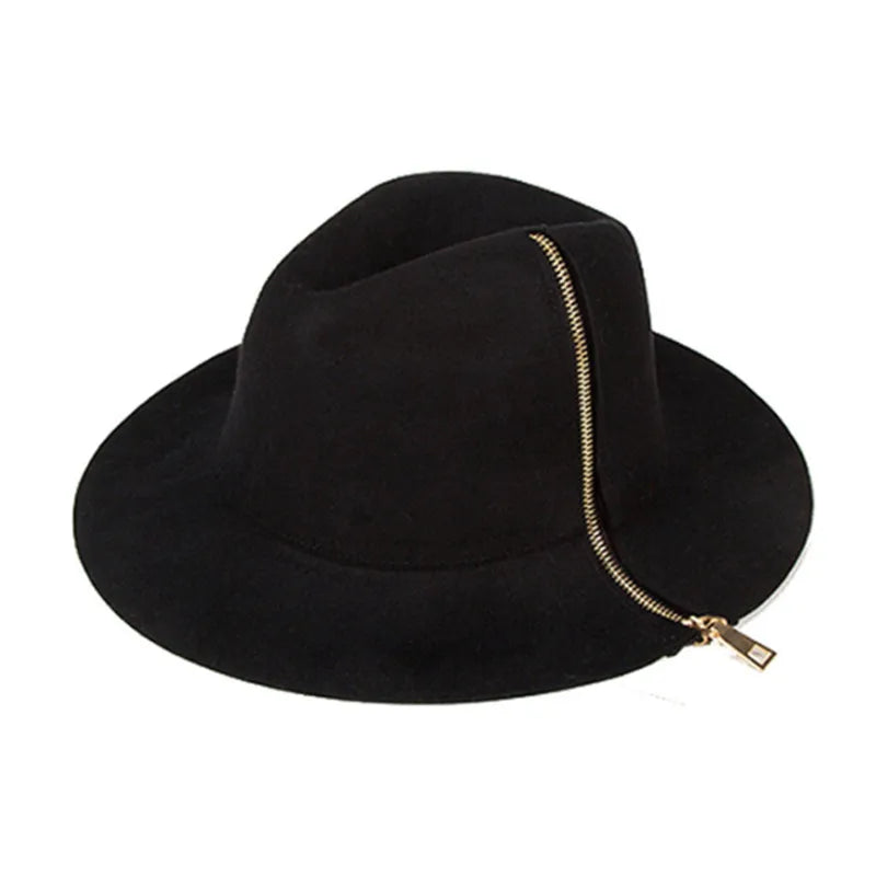 Zipper shallow  fedora hat  woolen hat ladies European punk chain novelty