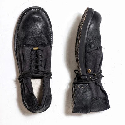 Genuine Leather Cow Shoes Men Vintage Lace-Up Casual Canvas Shoes