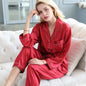 100% Mulberry Women Silk Pajamas  Long-sleeved Two-piece Couple Home Service Silk Pajamas For Lady