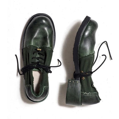 Genuine Leather Cow Shoes Men Vintage Lace-Up Casual Canvas Shoes