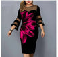 Mesh Patchwork Women Plus Size Dress Spring Vintage Floral Printed