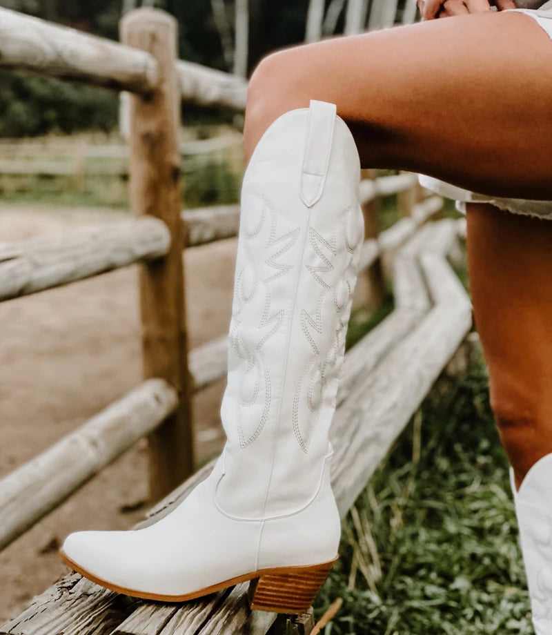 Women Western Cowboy Boots White