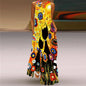 Sexy V-neck Sleeveless Dress For Women Fashion Retro Print Long Dresses With Pocket Maxi Dress