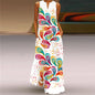 Sexy V-neck Sleeveless Dress For Women Fashion Retro Print Long Dresses With Pocket Maxi Dress