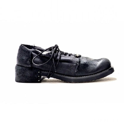 Genuine Leather Cow Shoes Men Vintage Lace-Up Casual Canvas Shoes
