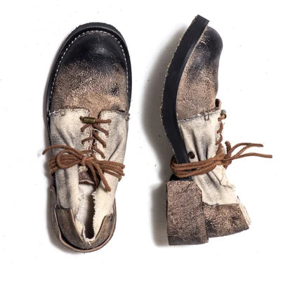 Genuine Leather Cow Shoes Men Vintage Lace-Up Casual Canvas Shoes