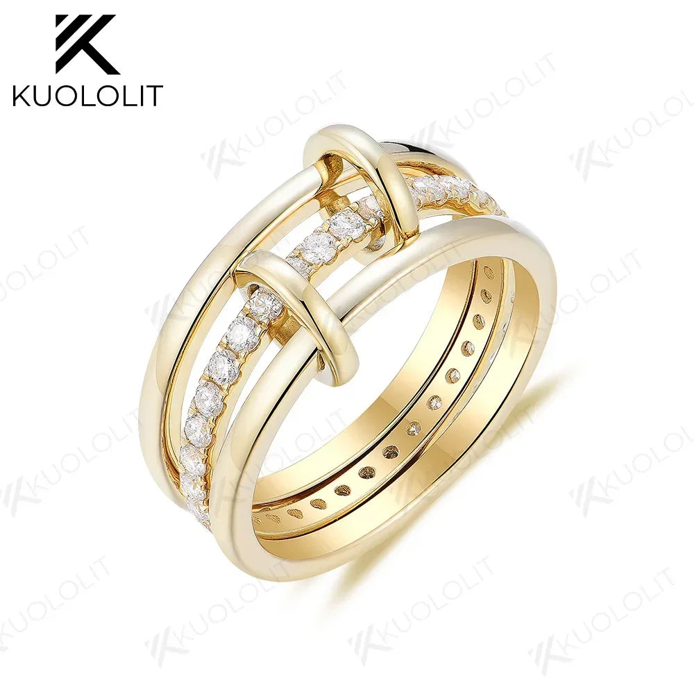 Diamonds Rings for Women Men Solid 18K 14K 10K Gold Connect 3 Rings Wedding Band for Anniversary Engagement