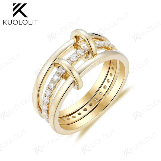Diamonds Rings for Women Men Solid 18K 14K 10K Gold Connect 3 Rings Wedding Band for Anniversary Engagement