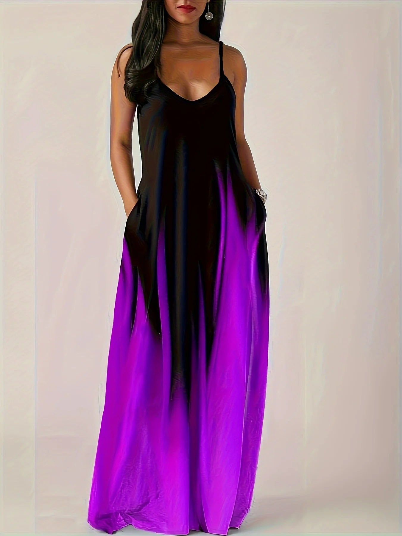 Camisole long dress abstract fashion print temperament street dress
