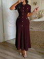 Yellow Textured Knit Midi Dress with Front Buttons and Faux Pockets