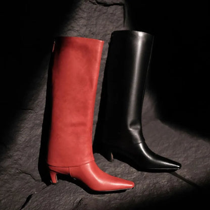 Real Sheepskin Women Knee High Boots Lady Autumn Winter Turned Over Edge Boots