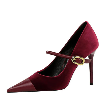 Stylish Party Pumps Embellishments T-strap Buckle Shoes