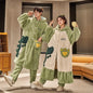 Coral Velvet Pajamas for Women Men Winter Thickened Plush Long Sleeve Hooded Bath Robe with Trousers