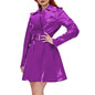 Women's Shiny PVC Leather Belted Trench Coat, Turn-down Collar Coats, Large Size, Latex Look Jackets
