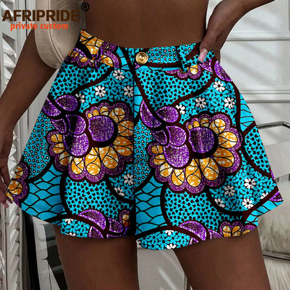 Women's Running Shorts Elastic High Waisted Shorts with Pockets  Short Pants African Ankara Print